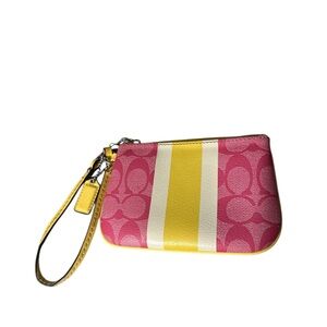 Coach Pink and Yellow Signature wristlet cute one call out